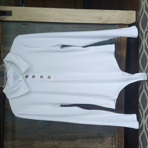 NWT Bar lll White Collared Long Sleeve Ribbed Bodysuit - XL - Picture 2 of 6